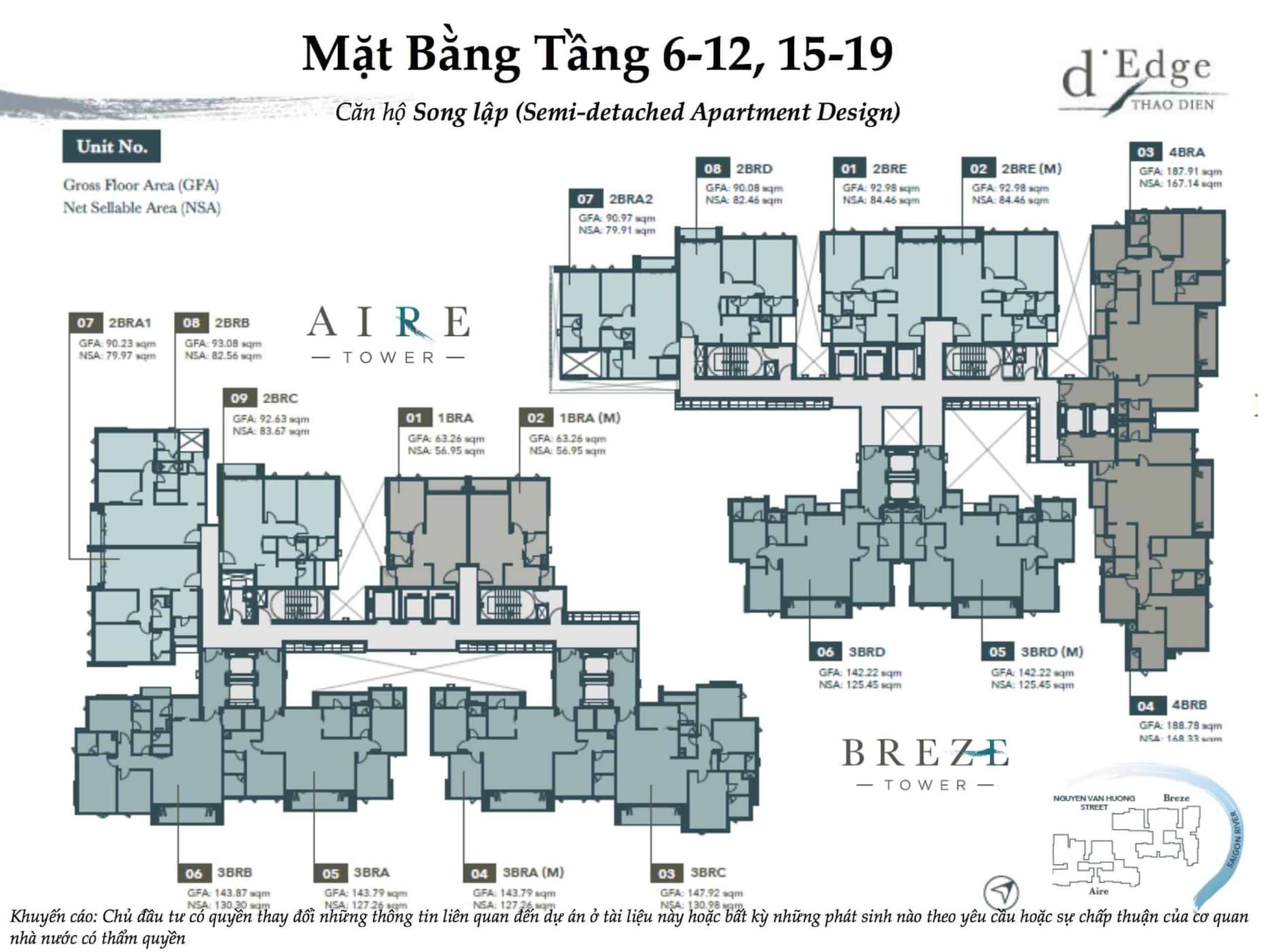 Mặt bằng điển hình căn hộ tại D' Edge Thảo Điền