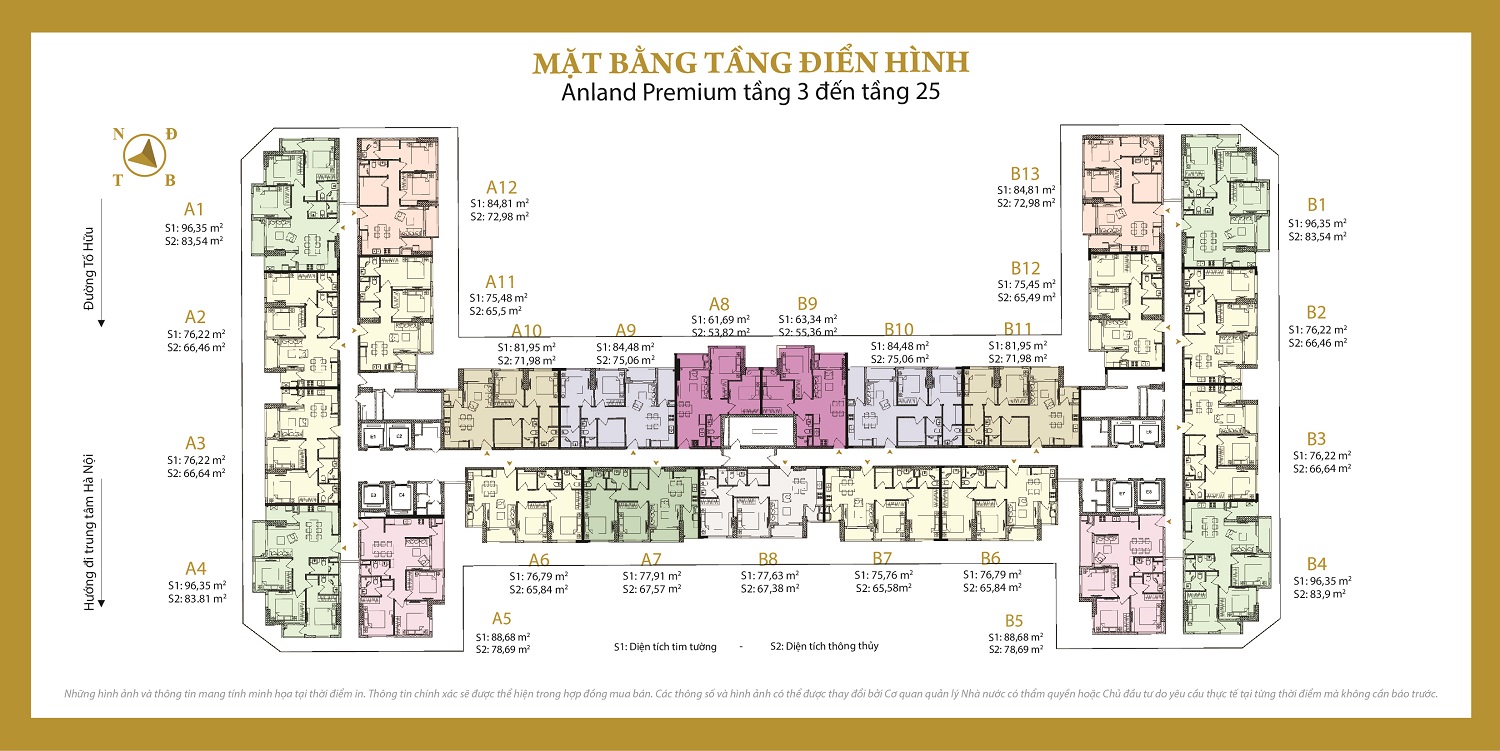 Mặt bằng điển hình căn hộ 3 phòng ngủ Anland Premium (Anland 2)