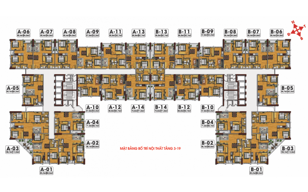 Mặt bằng điển hình căn hộ 3 phòng ngủ Tecco Skyville Tower