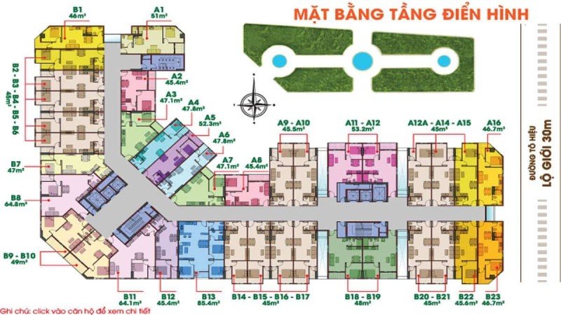 Mặt bằng điển hình căn hộ tại Chung cư 8x Đầm Sen