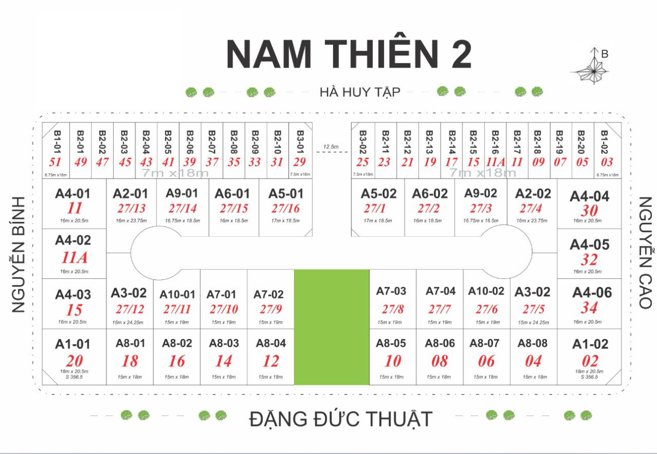 Mặt bằng điển hình biệt thự Khu phố Nam Thiên 1,2,3 Villas