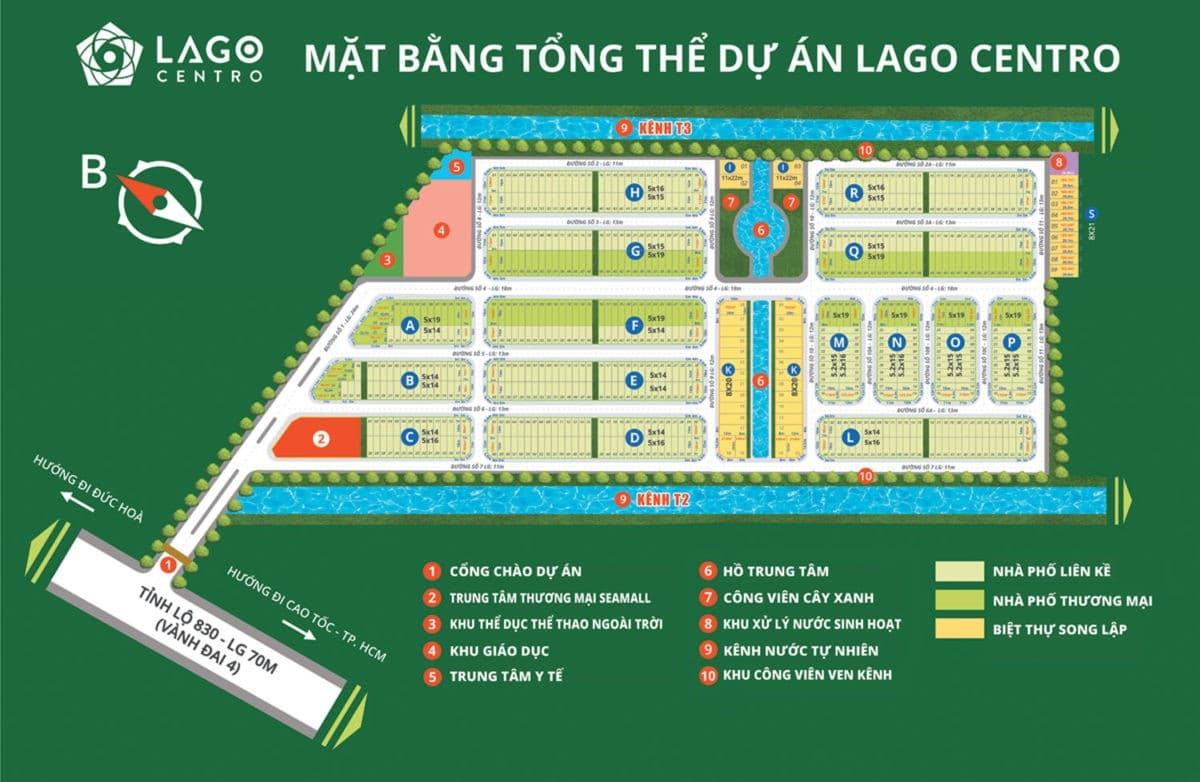 Sơ đồ mặt bằng phân lô dự án Lago Centro Bến Lức, Long An