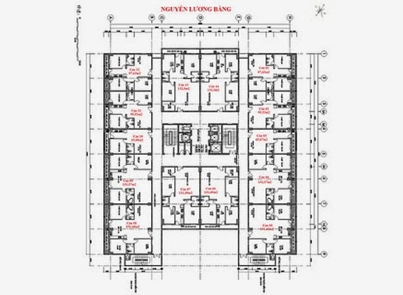 Sơ đồ mặt bằng điển hình căn hộ Chung cư 181 Nguyễn Lương Bằng