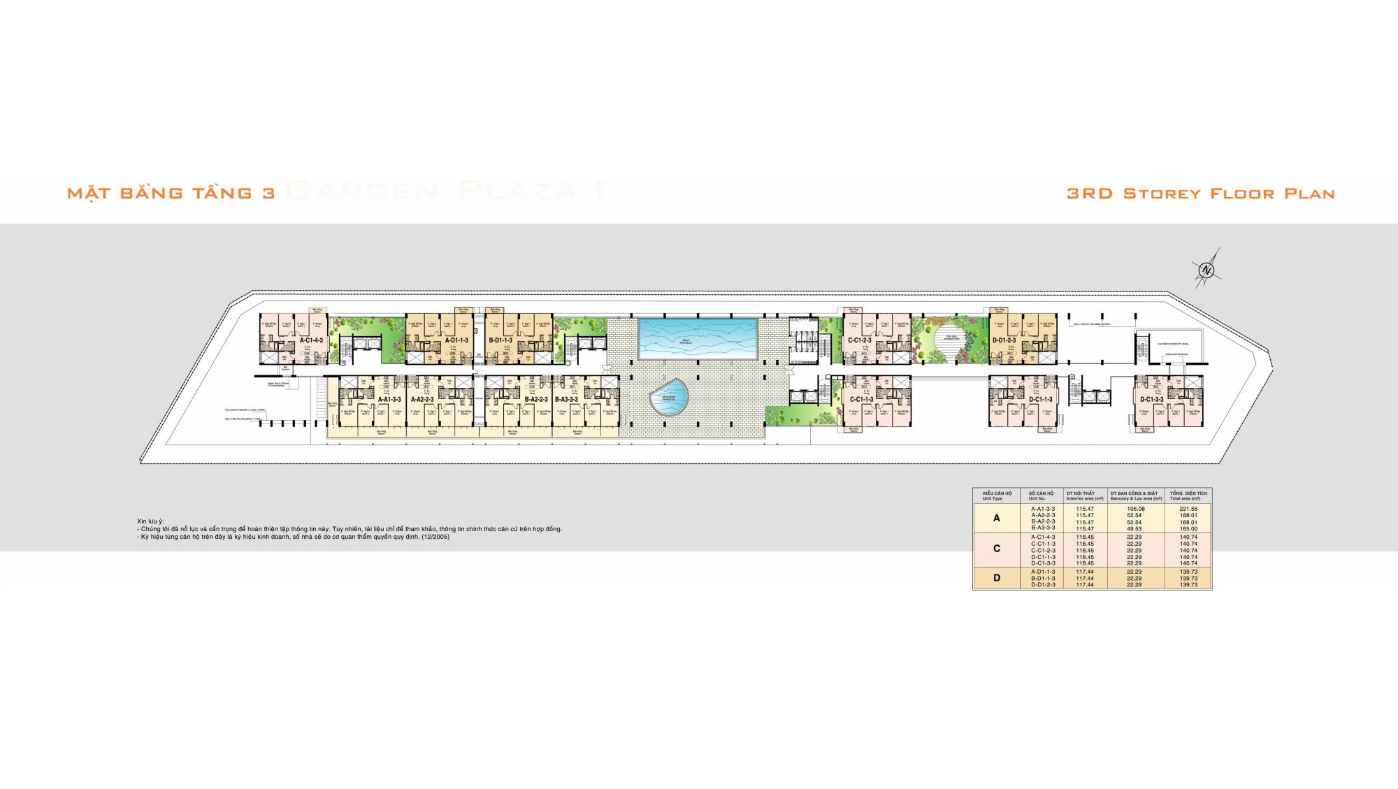 Mặt bằng điển hình căn hộ 3 phòng ngủ Garden Plaza 1