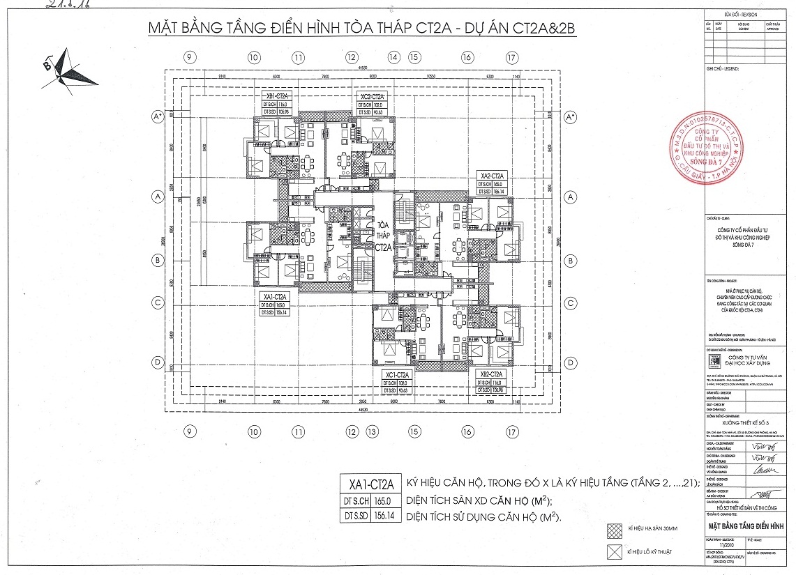 Mặt bằng điển hình căn hộ tại Chung cư CT2A CT2B Xuân Phương