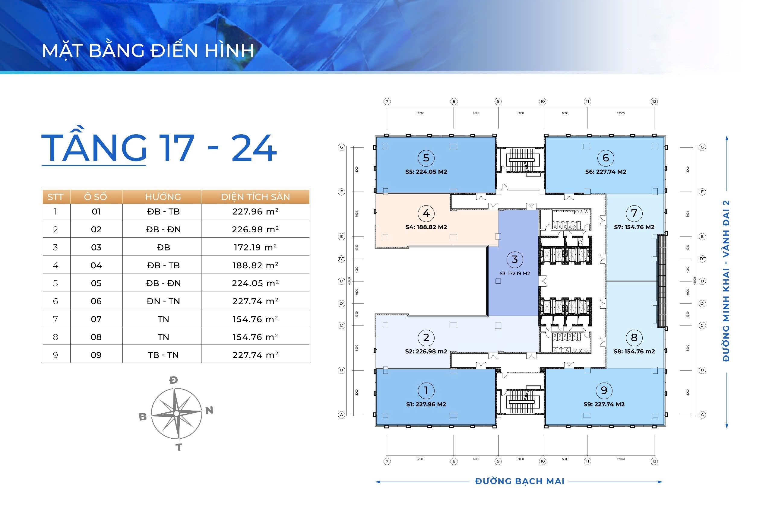 Mặt bằng điển hình căn hộ Vinaconex Diamond Tower với đa dạng diện tích