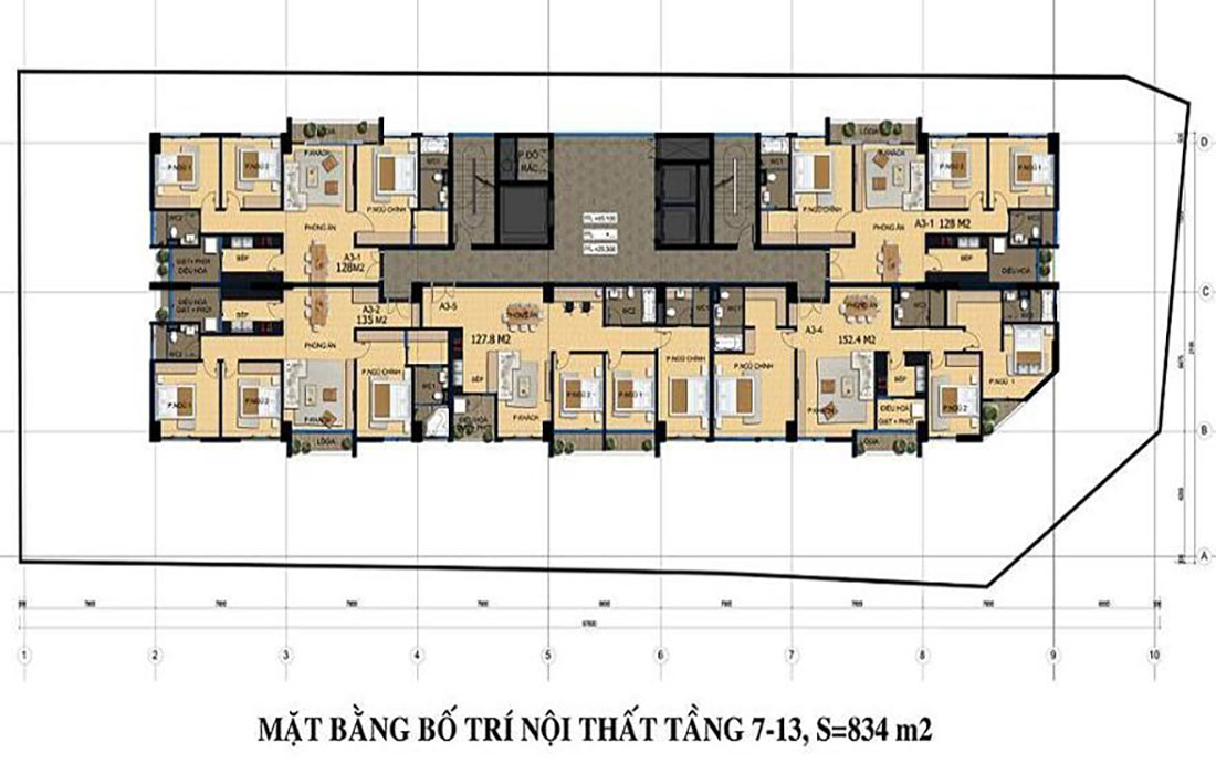 Mặt bằng tầng điển hình chung cư CT3 Lê Đức Thọ