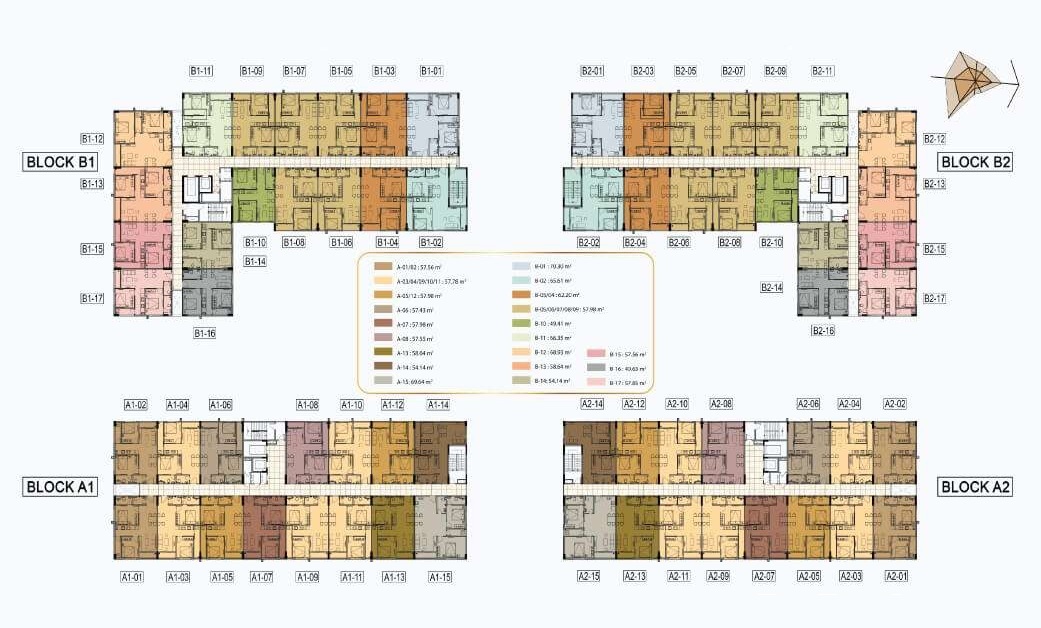 Mặt bằng điển hình căn hộ 2 phòng ngủ tại Chung cư HQC Tây Ninh