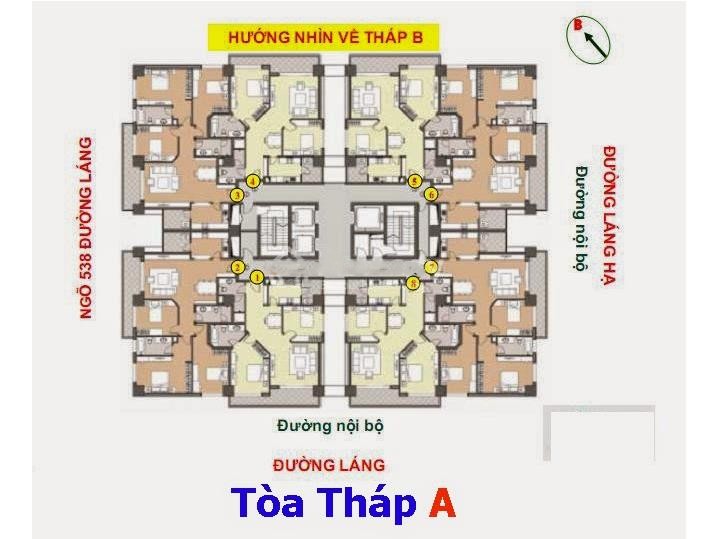 Sơ đồ mặt bằng điển hình căn hộ 3 phòng ngủ Tòa nhà 101 Láng Hạ