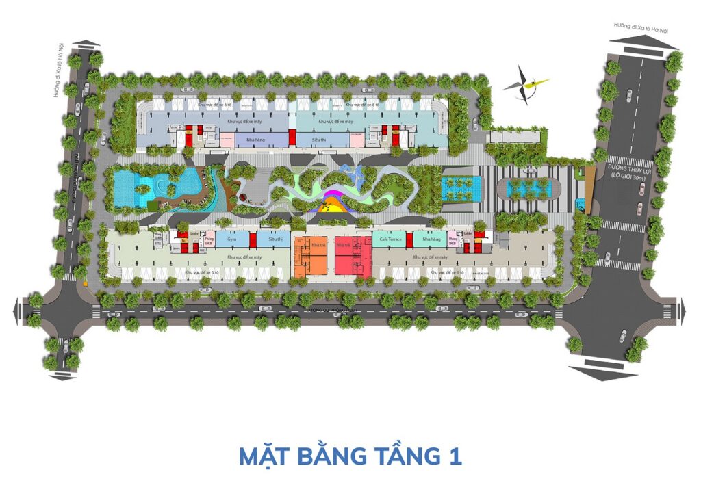 Mặt bằng tầng 1 Him Lam Phú An