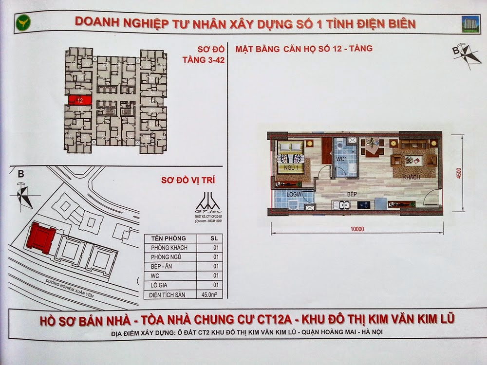 Mặt bằng thiết kế căn hộ CT12 Kim Văn - Kim Lũ