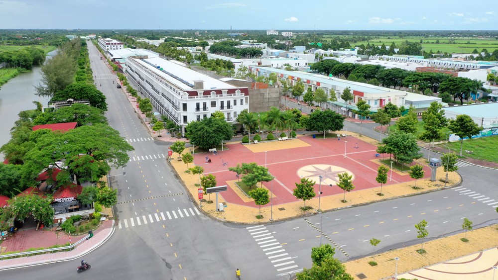 Phối cảnh khu nhà phố và công viên tại Mekong Centre Sóc Trăng
