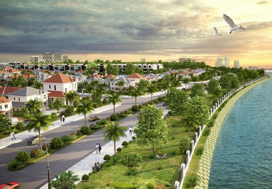 Phối cảnh khu nhà phố và công viên tại Coco River Garden