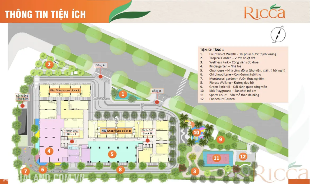 Tiện ích tầng trệt tại chung cư Ricca