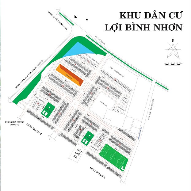 Mặt bằng phân lô Khu đô thị Lợi Bình Nhơn điển hình