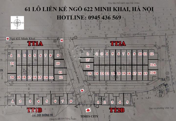 Mặt bằng phân lô điển hình dự án Liền kề 622 Minh Khai