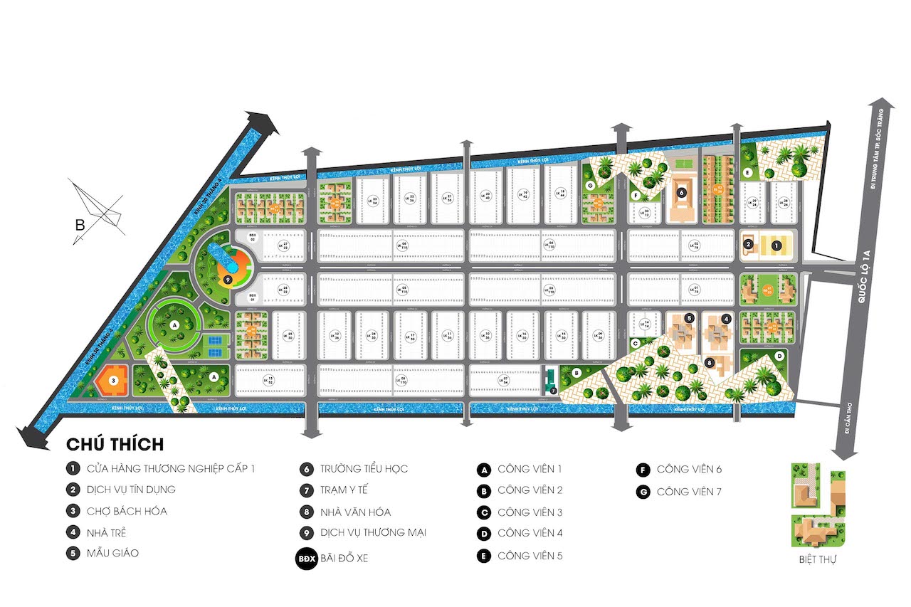 Sơ đồ phân lô chi tiết Khu đô thị Vạn Phát Garden Sóc Trăng