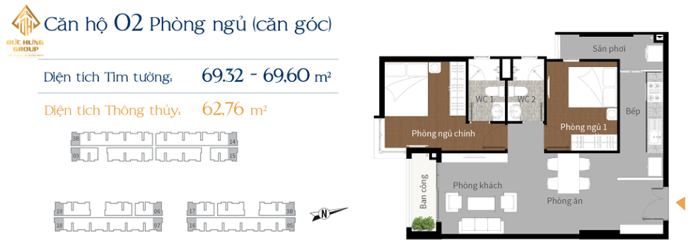 Thiết kế mặt bằng căn góc 2PN Him Lam Phú An