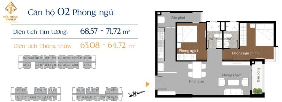 Thiết kế mặt bằng căn hộ 2PN Him Lam Phú An