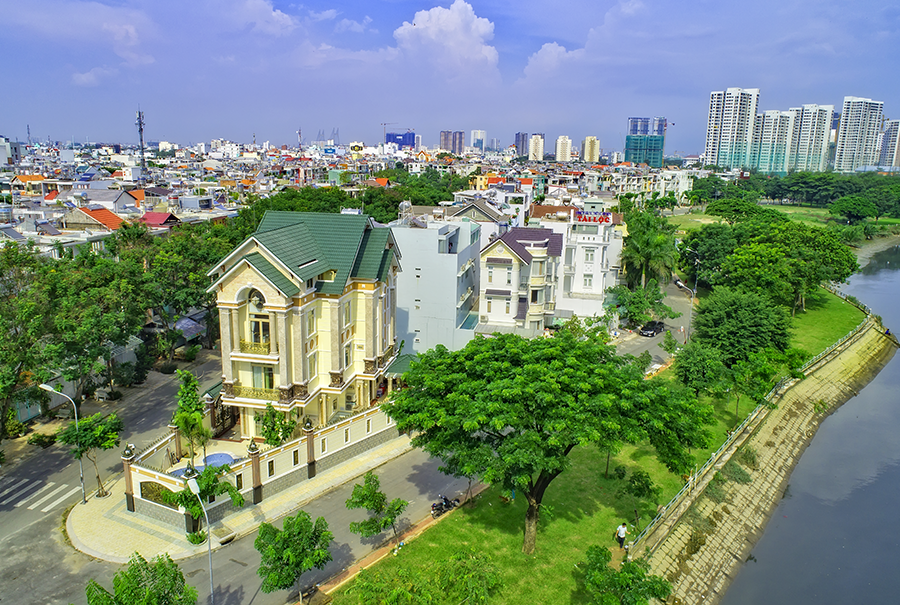biệt thự khu dân cư Ven Sông Sadeco nhìn từ trên cao
