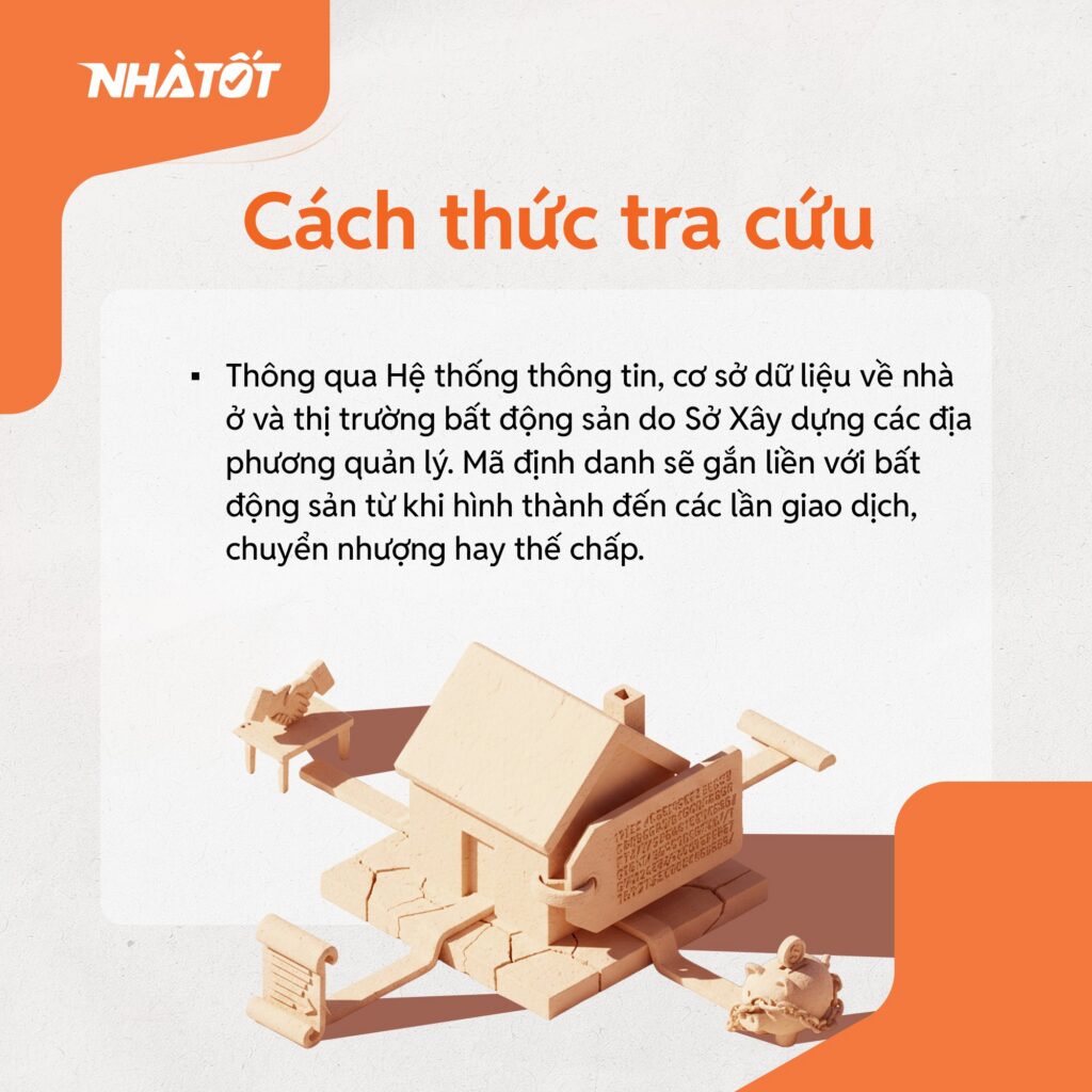 Hình ảnh mô tả cách người dân tra cứu thông tin nhà đất thông qua hệ thống dữ liệu bất động sản do Sở Xây dựng quản lý, với mã định danh theo suốt vòng đời giao dịch.