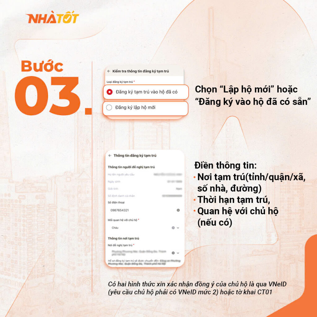 Hướng dẫn chọn hình thức đăng ký và điền thông tin chi tiết khi đăng ký tạm trú trên VNeID.