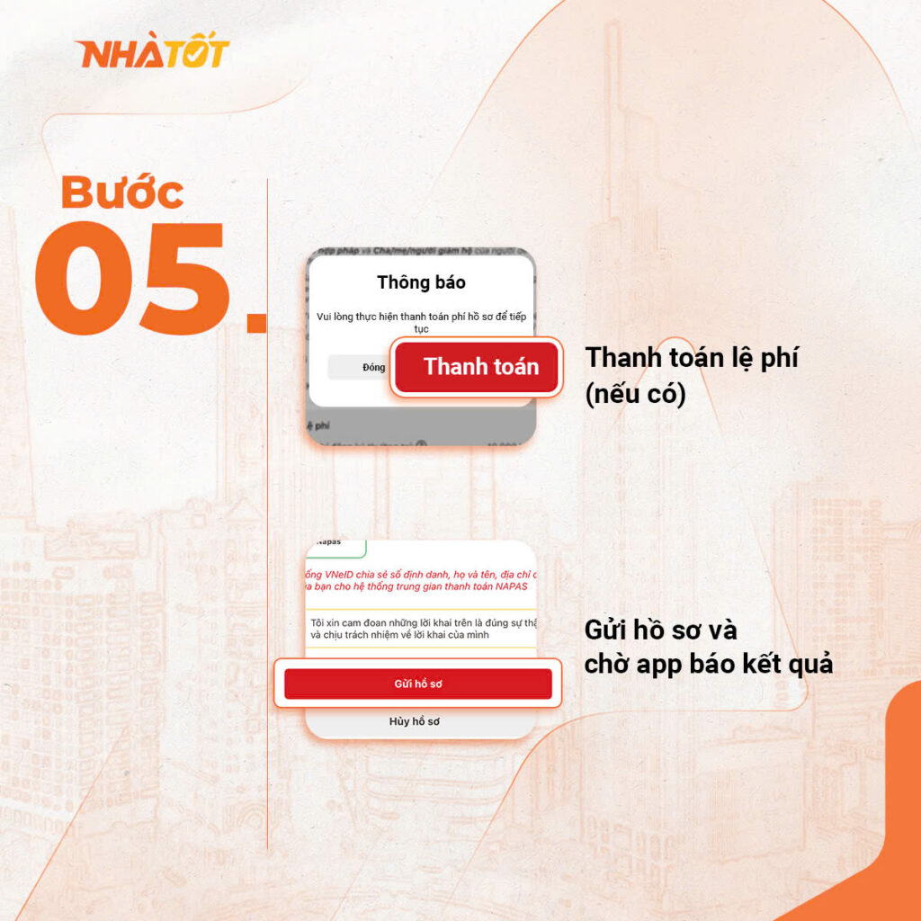Bước cuối cùng trong quy trình đăng ký tạm trú trên VNeID: thanh toán lệ phí (nếu có) và gửi hồ sơ.