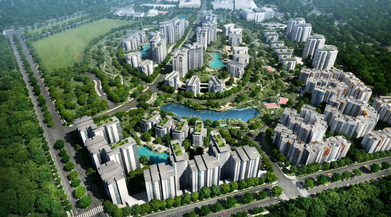 Phối cảnh tổng thể từ trên cao của siêu dự án chung cư Celadon City Tân Phú với mật độ cây xanh và hồ sinh thái rộng lớn
