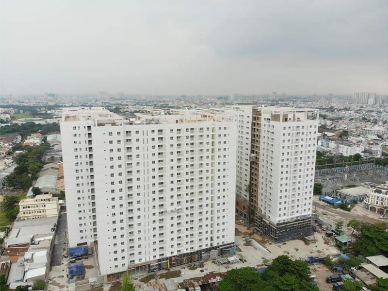 Phối cảnh tổng thể trên cao của chung cư Tara Residences từ góc nhìn flycam, cho thấy quy mô của các tòa tháp