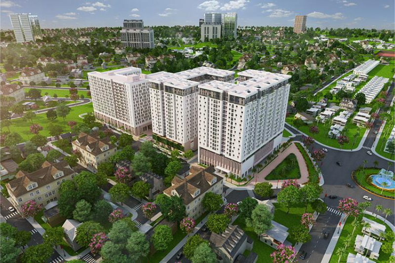 Phối cảnh tổng thể dự án chung cư Sky 9 nhìn từ trên cao