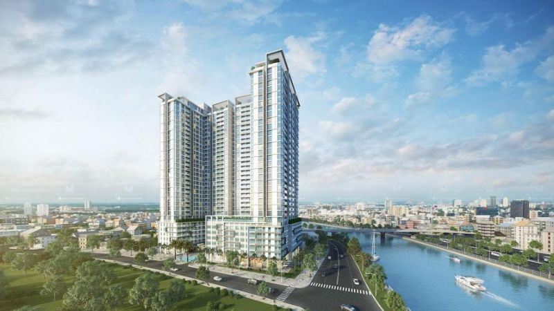 Phối cảnh dự án căn hộ hạng sang Millennium Quận 4 nằm ngay góc mặt tiền đường Bến Vân Đồn và nhìn thẳng ra rạch Bến Nghé