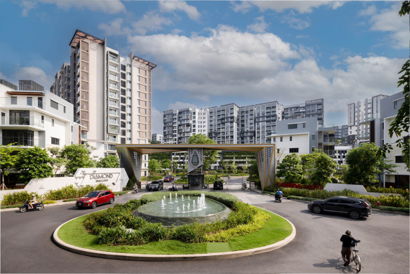 Phối cảnh cổng chào phân khu Diamond Brilliant tại khu đô thị Celadon City Tân Phú minh họa cho chung cư HCM pháp lý sổ hồng đầy đủ