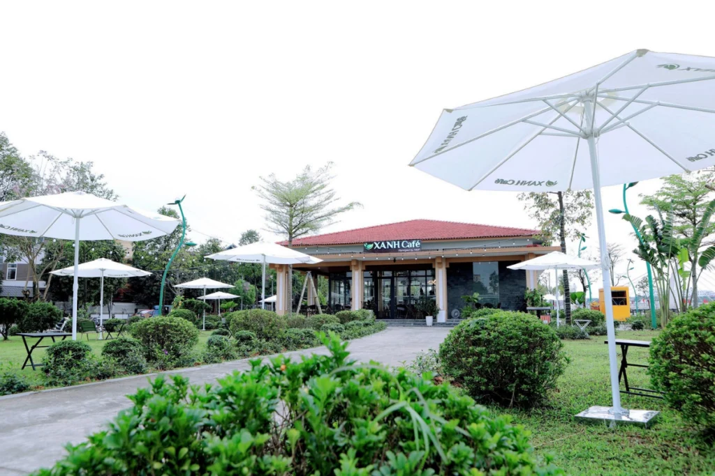 Không gian thưởng thức đồ uống thoáng đãng ngập tràn mảng xanh tại quán cafe phường Long Bình