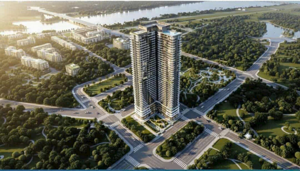 Hệ thống hồ bơi vô cực nội khu tại review chung cư Peninsula Hòa Cường