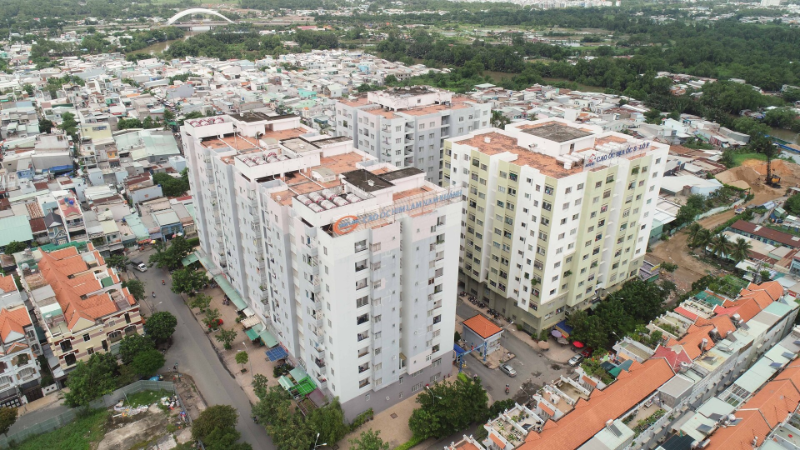 Đánh giá thực tế căn hộ từ cộng đồng review Him Lam Nam Khánh Quận 8 Toàn cảnh các tòa tháp chung cư Him Lam Nam Khánh Quận 8 chụp từ flycam