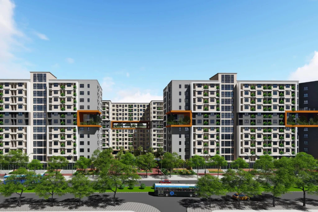 Bản vẽ phối cảnh 3D các khối tòa nhà chung cư thuộc dự án nhà ở xã hội CT3 Kim Chung
