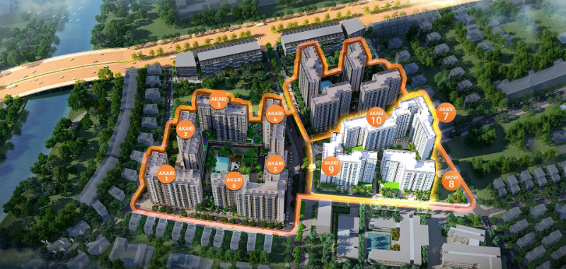Mặt bằng tổng thể dự án Akari City Bình Tân từ trên cao một dòng chung cư HCM phù hợp công nhân viên chức