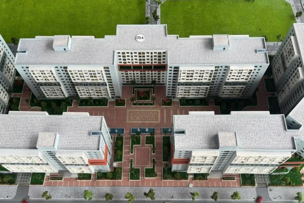 Mô hình quy hoạch tổng thể mặt bằng và khoảng sân nội khu của tòa CT3 Kim Chung