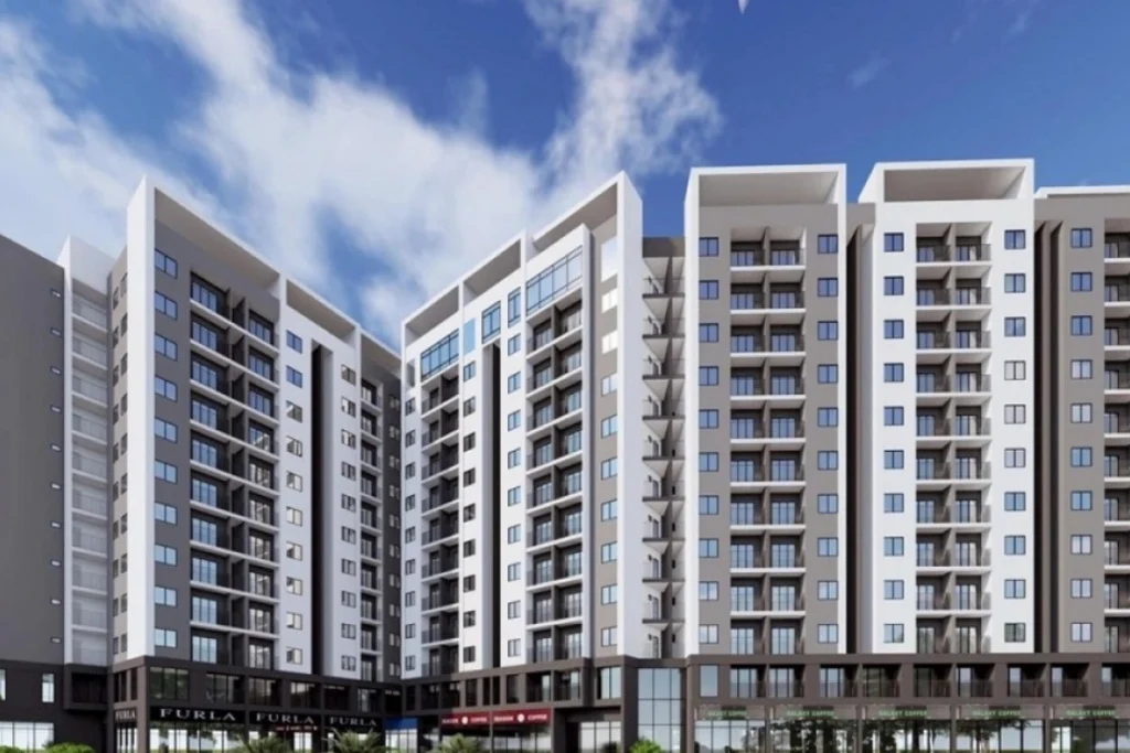 Bản vẽ phối cảnh góc cận khối đế thương mại sầm uất dưới chân tòa nhà chung cư an sinh, minh họa cho bài viết có nên mua NOXH Green Tower Đại Mỗ