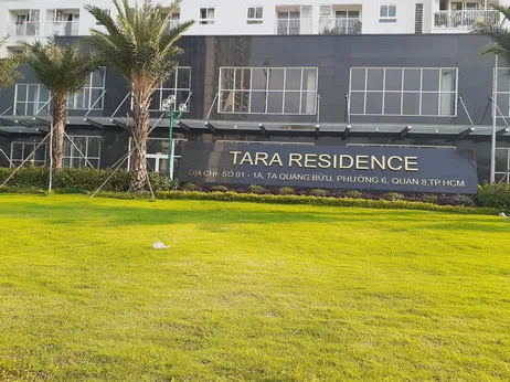 Kiến trúc thiết kế nội thất phòng khách căn hộ thực tế thuộc review Tara Residences Quận 8