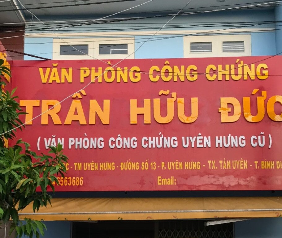 Mặt tiền văn phòng công chứng Phạm Hữu Đức tại Tân Uyên, Bình Dương