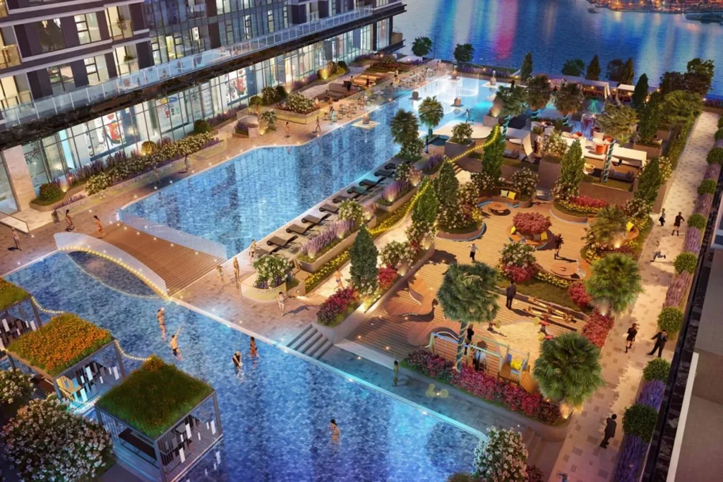 Đánh giá chi tiết các chung cư HCM view sông đáng mua nhất hiện nay Phối cảnh khu hồ bơi tràn bờ view sông Sài Gòn tại Sunwah Pearl hỗ trợ chủ đề chung cư HCM view sông đáng mua nhất
