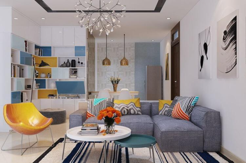 Thiết kế nội thất phòng khách hiện đại và trẻ trung tại căn hộ Him Lam Nam Khánh Quận 8