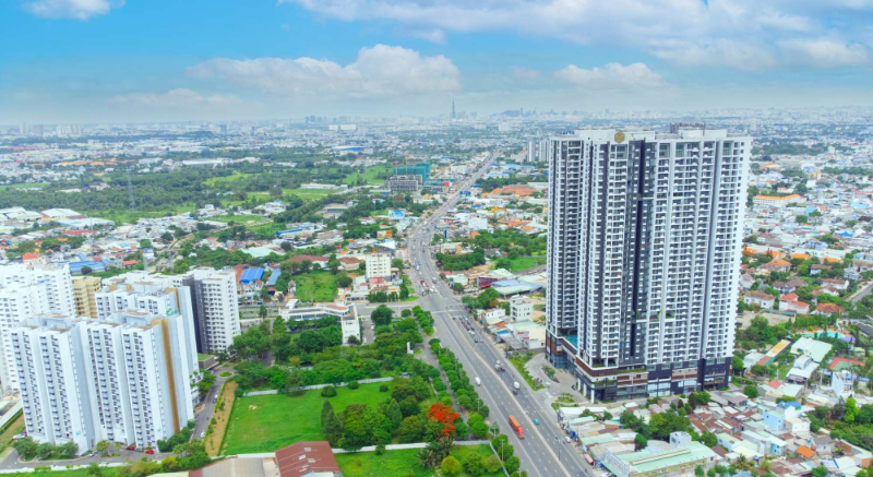 Toàn cảnh dự án Emerald Golf View mặt tiền đại lộ Bình Dương hỗ trợ chủ đề chung cư Bình Dương cho người làm việc HCM