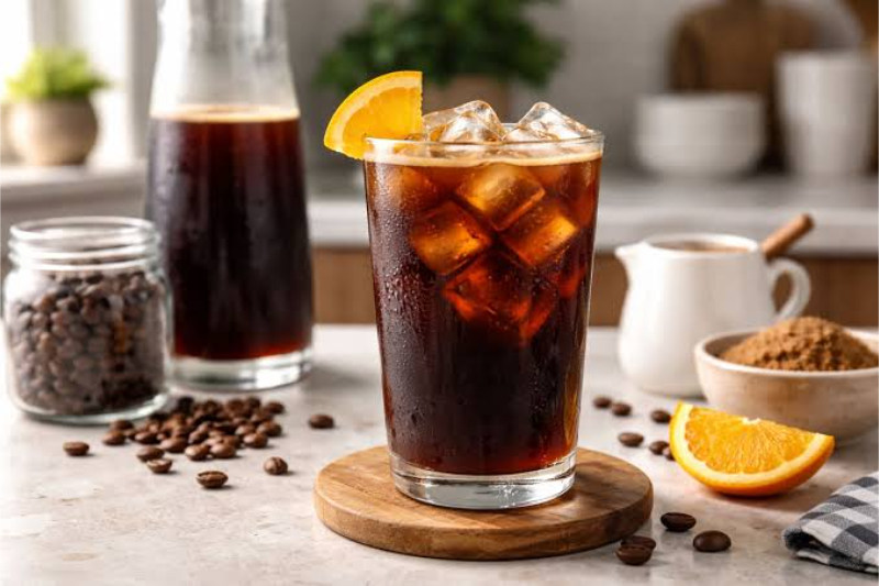 Ly cà phê cold brew cam mát lạnh trang trí lát cam tươi