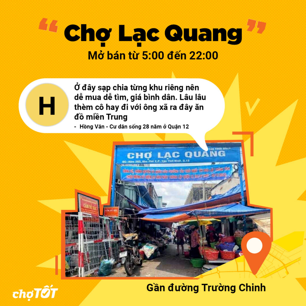 Chợ Lạc Quang có bố trí sạp hàng khoa học và nhiều món ăn miền Trung.