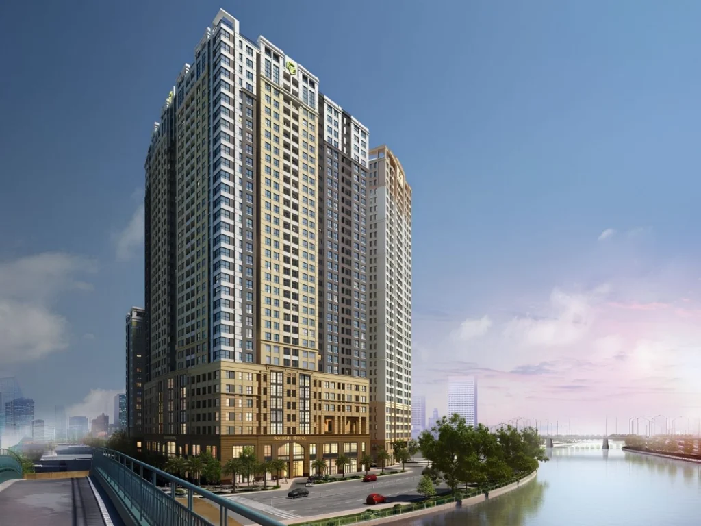 Đánh giá thực tế hệ thống tiện ích Saigon Royal Quận 4 và hạ tầng sống quanh khu vực Phối cảnh kiến trúc sang trọng và hiện đại của dự án Saigon Royal bên sông Bến Vân Đồn