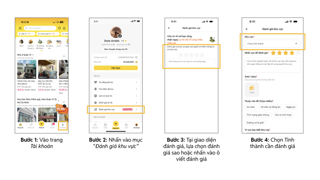 Hướng dẫn gửi đánh giá khu vực trên Chợ Tốt