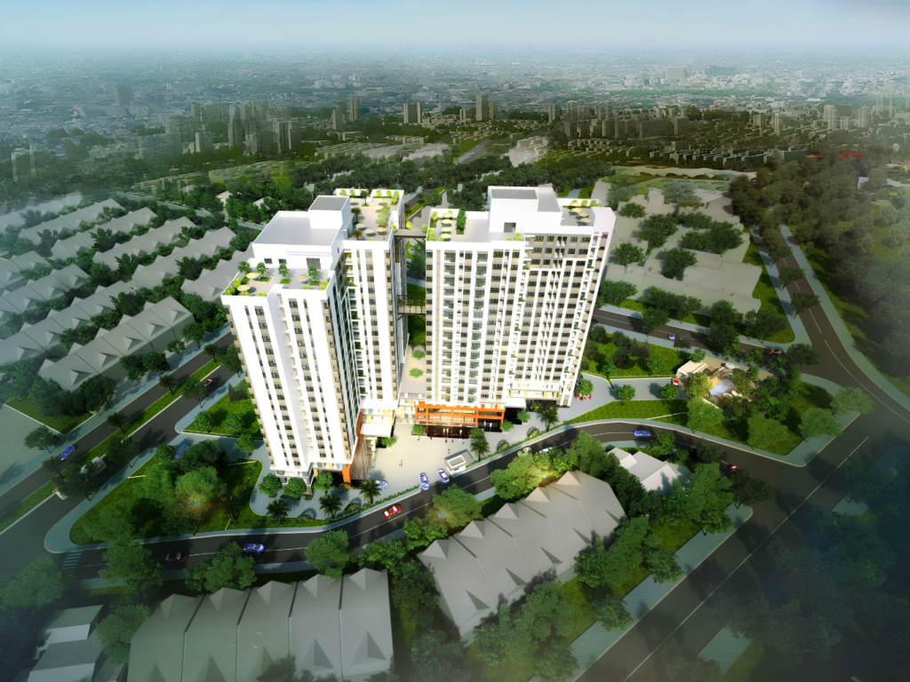 Toàn cảnh dự án Thủ Thiêm Garden nhìn từ trên cao với hạ tầng giao thông kết nối linh hoạt về trung tâm và Khu Công nghệ cao