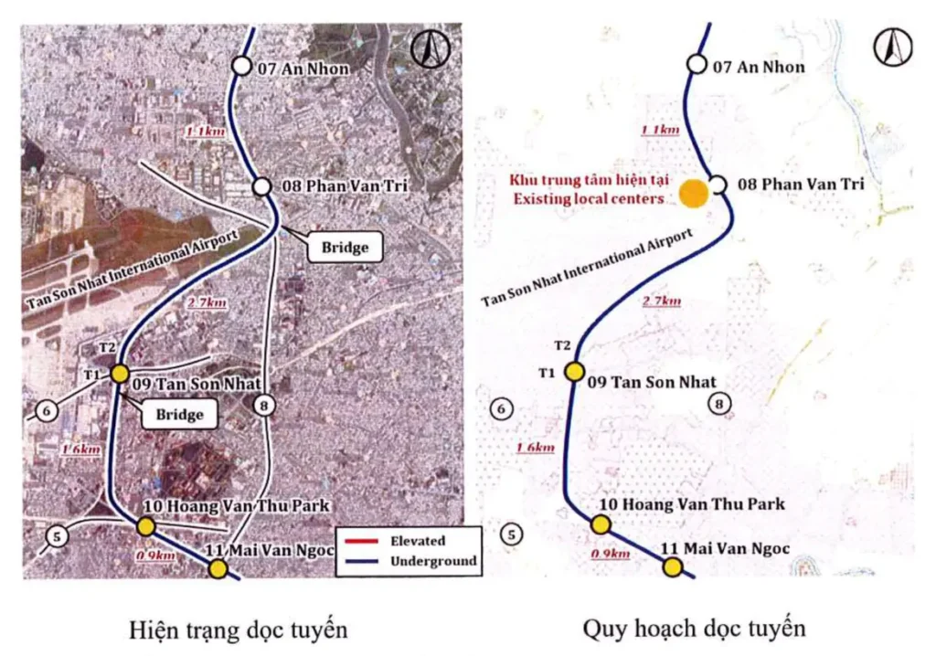 Tuyến metro đi ngầm qua các khu vực có mật độ xây dựng cao.